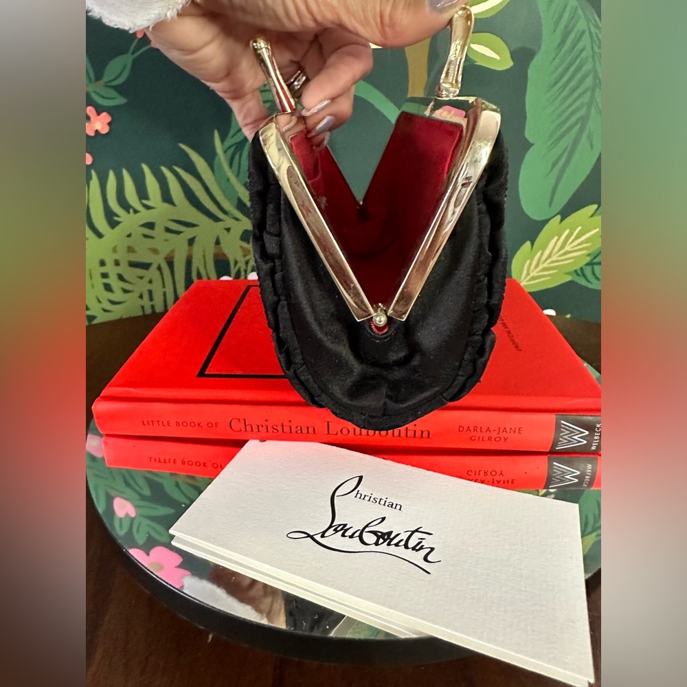 SOLD 🏆Christian Louboutin Carillon Black Satin & SequinedKisslock Clutch 💃🩷♥️ - Picture 8 of 11